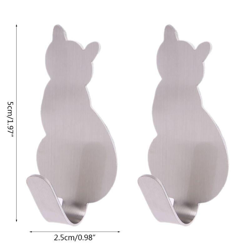 2pcs Cat Tail Shaped Decorative Stainless Steel Wall Door Clothes Coat Key Hanger Hook Rack