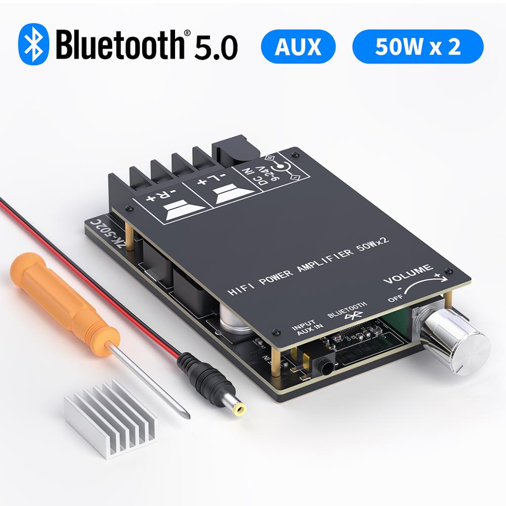 Fosi Audio Bluetooth 5.0 Amplifier Board 2.0 Channel Mini Stereo Audio Wireless High Power Digital 3.5mm AUX Amp Module 50W x2