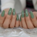 Tapered Medium Long Ballerina Nail Solid Color UV GelNails Cream Green Beautiful Designed Fingernails 24