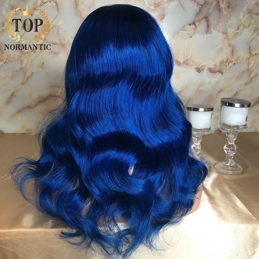 Topnormantic Lace Front Human Hair Wigs For Women Ombre Blue Color Body Wave Wig Brazilian Remy Hair With Pre Plucked Hairline