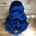 Topnormantic Lace Front Human Hair Wigs For Women Ombre Blue Color Body Wave Wig Brazilian Remy Hair With Pre Plucked Hairline