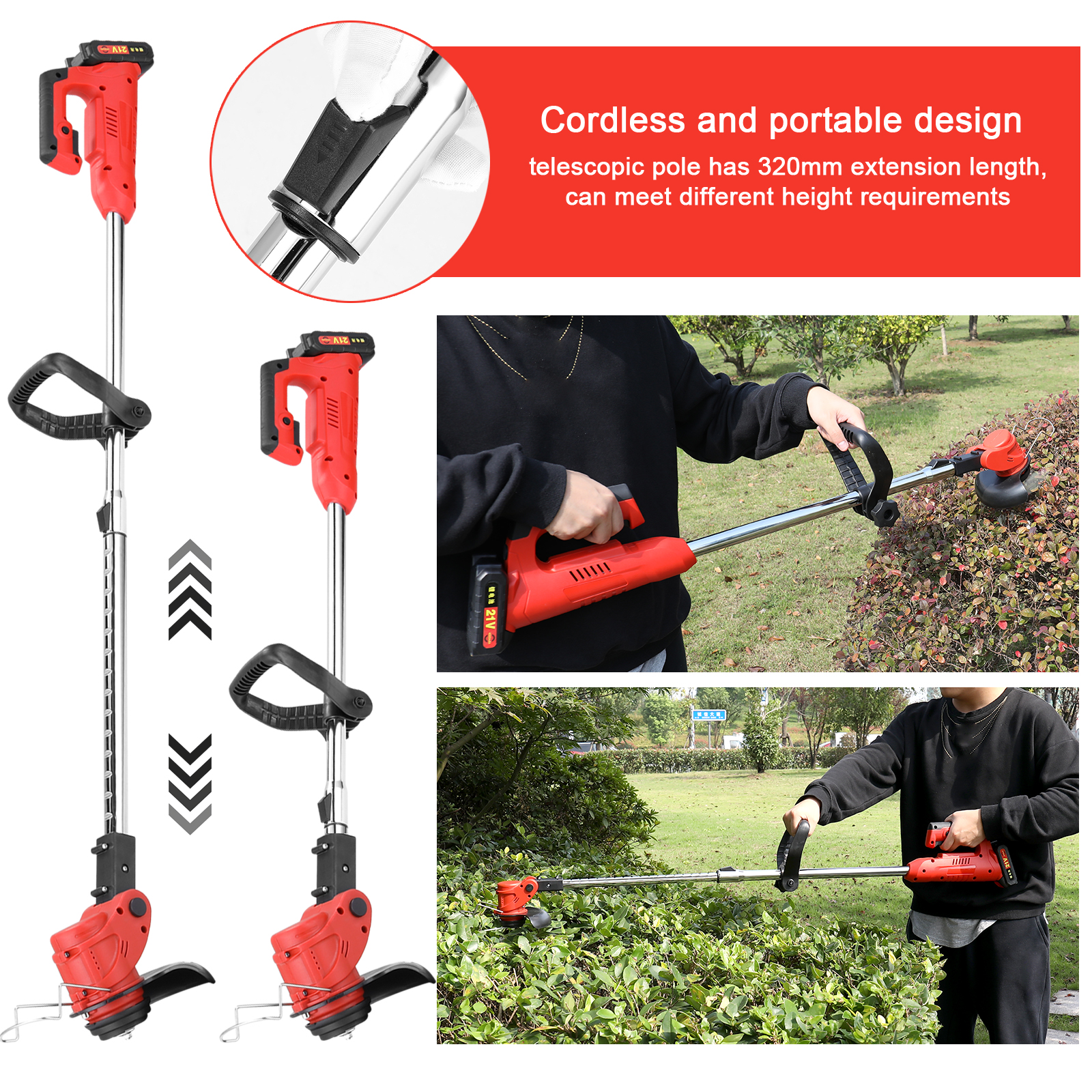 21V Electric Lawn Mower Cordless Household Grass Cutter Trimmer Brush Cutter Portable Pruning Garden Tool