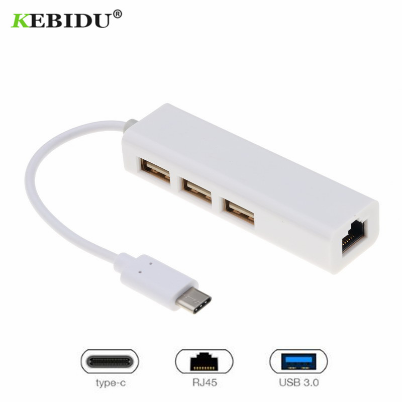 KEBIDU USB C to Ethernet Adapter with Type C USB 3.1 HUB 3 Ports RJ45 Network Card Lan Adapter for Macbook USB-C Type