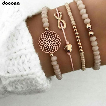 docona Boho Heart Orange Beadeds Bracelet Set for Women Flower Chains Adjustable Bracelet Bangle Jewelry Bransoletka 4019