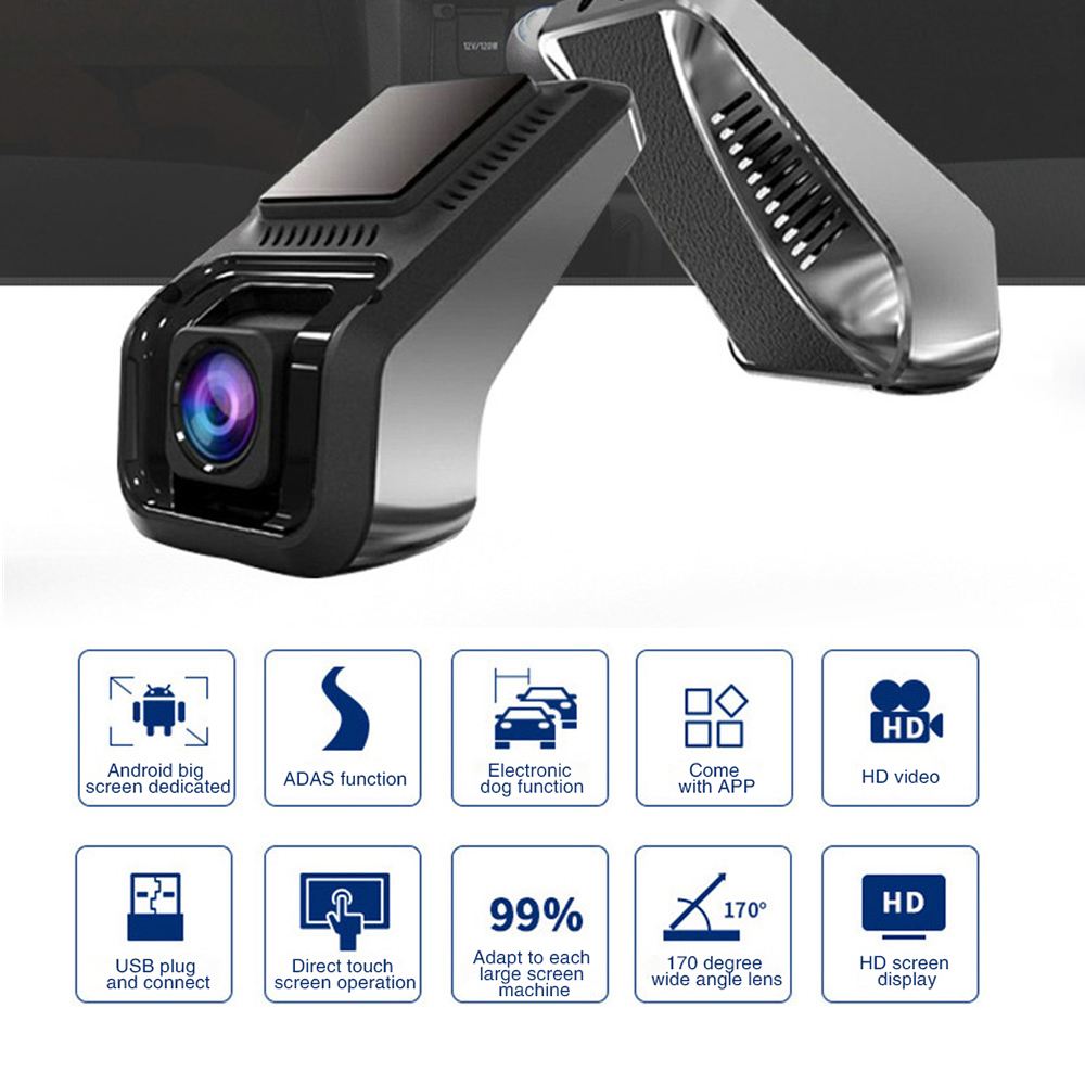 Single Camera Dash Cam ADAS Electronic Dog Alloy 1080P HD Navigation USB Driving Recorder Hidding Car Camera Recorder Car DVR U8