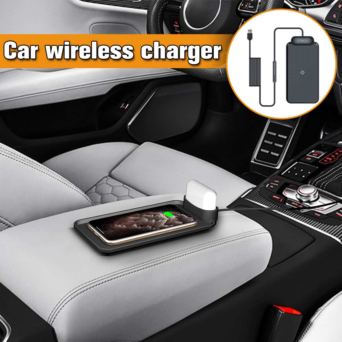 10W Qi Wireless Charger Pad Fast Charging Dock Non-slip Mat For AirPods 1/2/Pro Car Dashboard Holder Stand For BMW For Audi A6