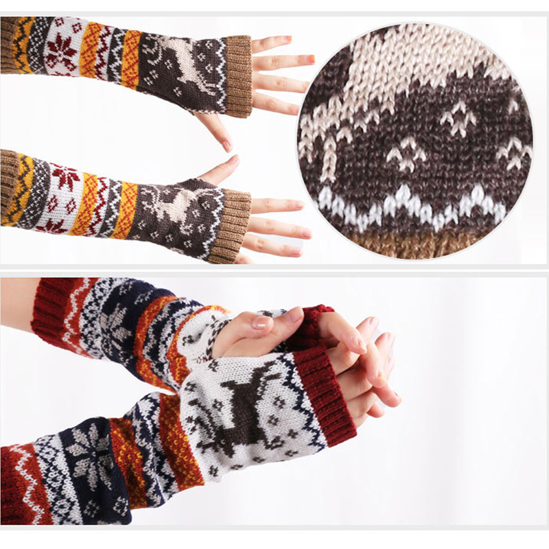1 Pair Fashion Autumn Winter Women Lady Knitted Long Gloves Arm Warm Fingerless Breathable Outdoor Xmas Knitting Wool Mittens