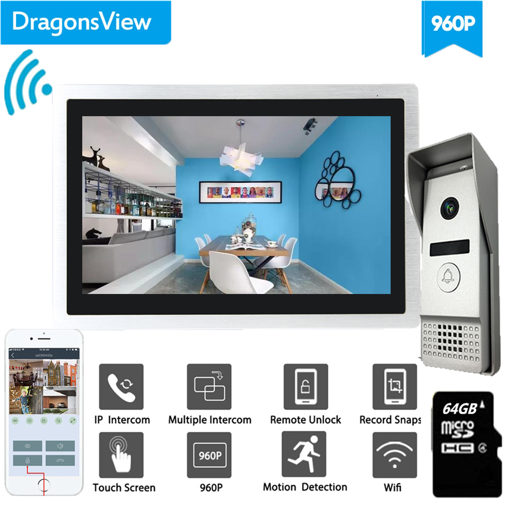 Dragonsview Wifi Video Doorbell with Monitor IP Video Door Phone Intercom System Wide Angle Touch Screen Record Motion Detection