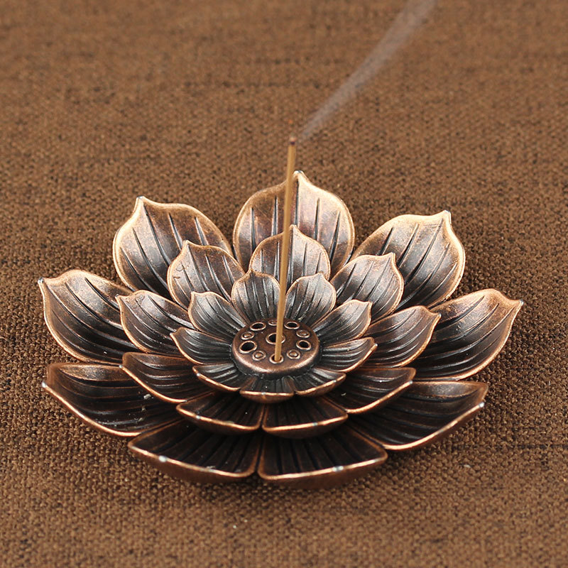 Backflow Incense Burner Stick Incense Holder Golden Lotus Incense Plate Buddhism Coil Lotus Censer Home Decoration Bronze