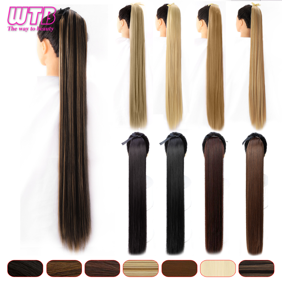 WTB Long Silky Straight Synthetic Drawstring Ponytail Hairpieces for Women Clip In Hair Tail False Hair 80cm Hair Extensions