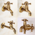 Antique Brass Wall Mount Double Using Water Faucet Bathroom Accessories Outdoor Sink Garden Taps Decorative Laundry Bibcock Cock