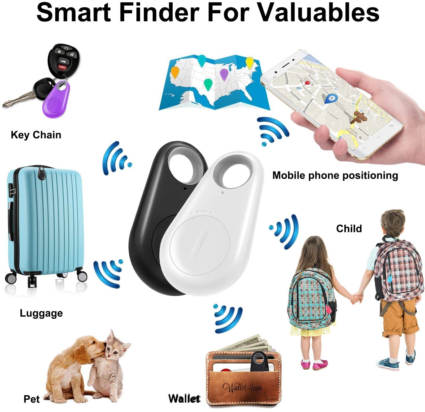 Wireless Smart Dog Pets GPS Tracker Anti-Lost Alarm Bluetooth Tracker for Kids Wallet Car Phone Selfie Shutter Tracking Device