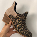 Women Footwear Autumn Leopard Canvas Shallow Ankle Boots 2020 Casual Ladies Zip Mid Heels Pointed Toe Female Woman Flats Shoes