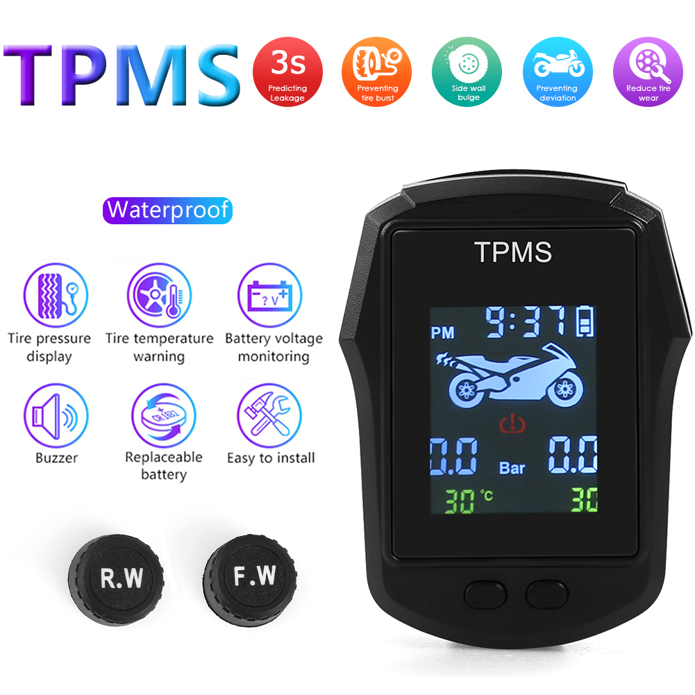 Motorcycle TPMS External Sensor Electric Bike Motor Time Tire Pressure Tyre Temperature Monitoring Alarm System Wireless