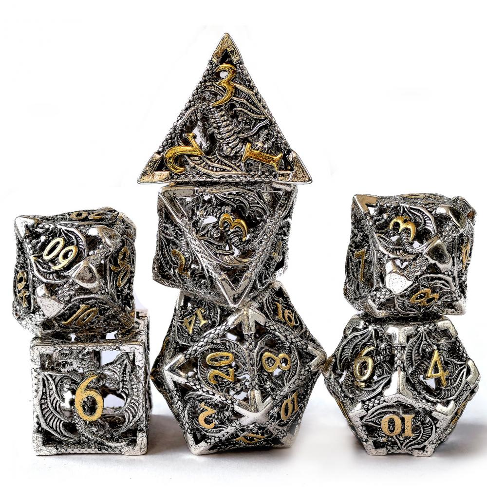Chrome And Golden Lettering Hollow Metal Dice Set