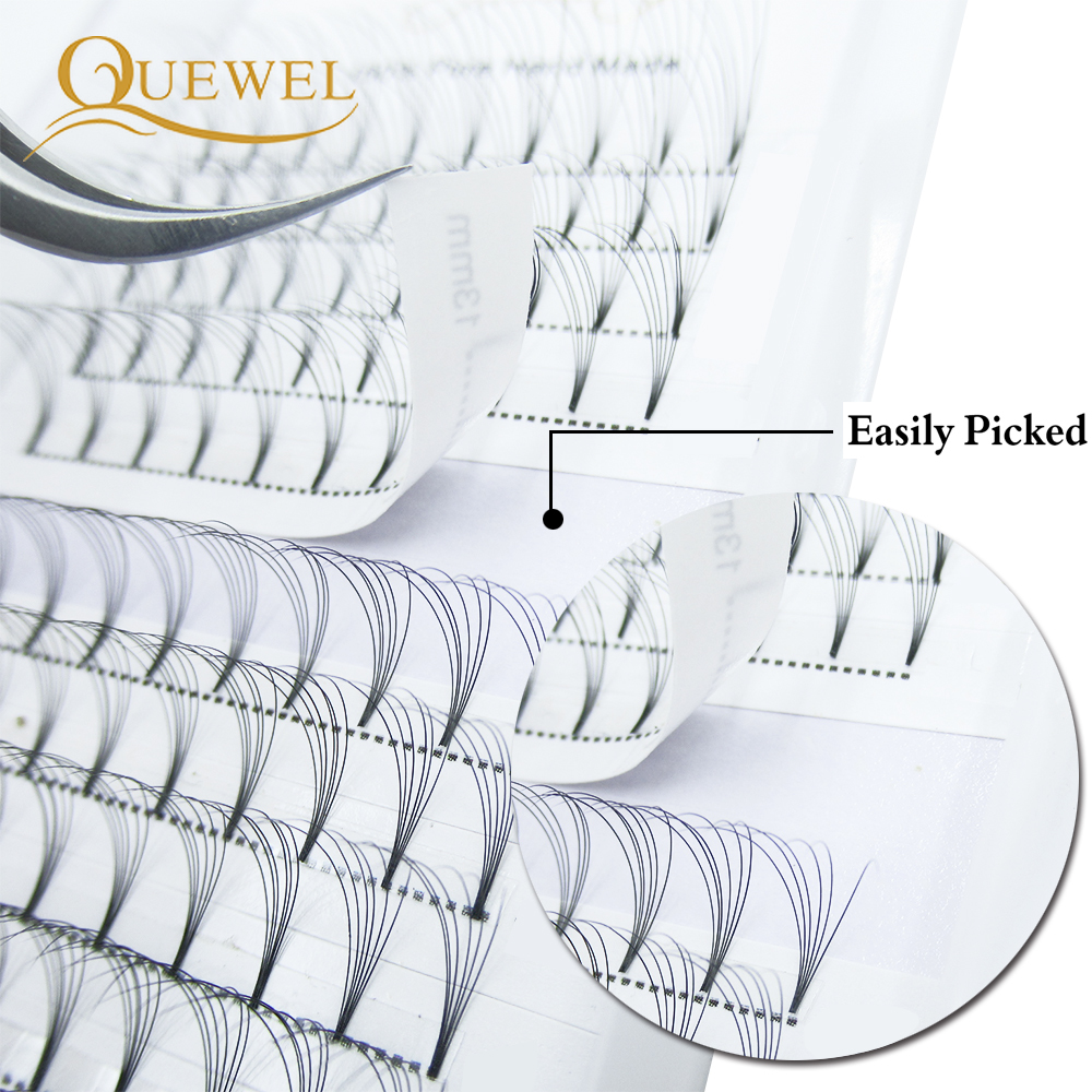 Quewel Pre-made Volume Eyelash Extensions Russian Individual Eyelashes Faux Mink Fans Lashes 16/17/18mm C&D Curl 3D/4D/5D/6D