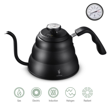 Coffee Kettle 1.2L 1L Stainless Steel Pour Over Coffee Pot Kettle Drip Kettle with Thermometer Insulated Handle For Home Offic
