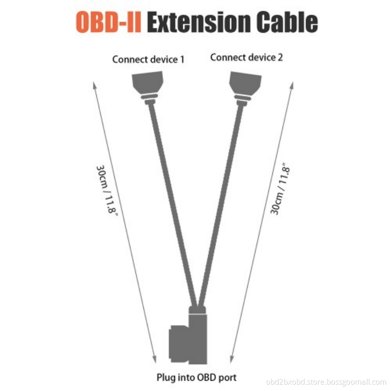 1ft 30cm OBD2 16 Pin Right Angle Splitter Y Cable Male to 2 Female Y Splitter Extension Cable
