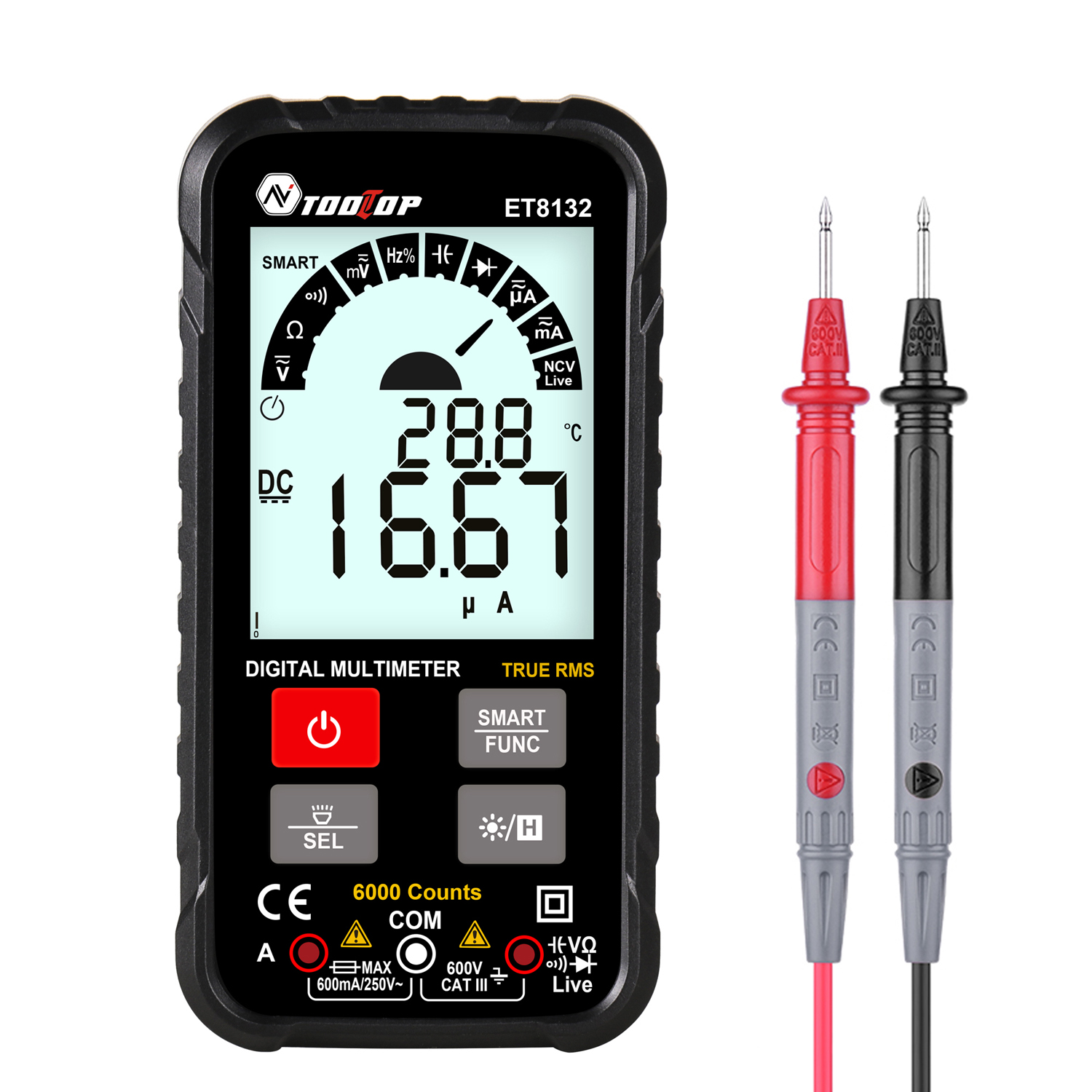 ET8132 LCD Digital Multimeter Voltmeter Ammeter AC DC Current Resistance Frequency Capacitance Meter True RMS 6000 Counts