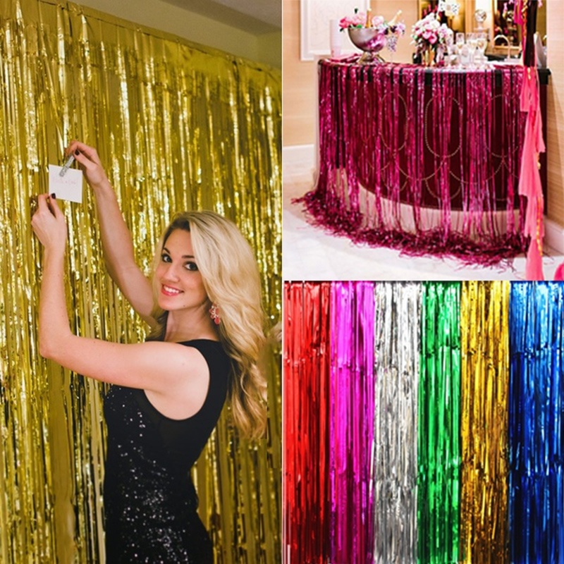 Metallic Foil Fringe Party Backdrop Curtains Glitter Tinsel Foil Fringe for Christmas Wedding Birthday Party Wall Decorations