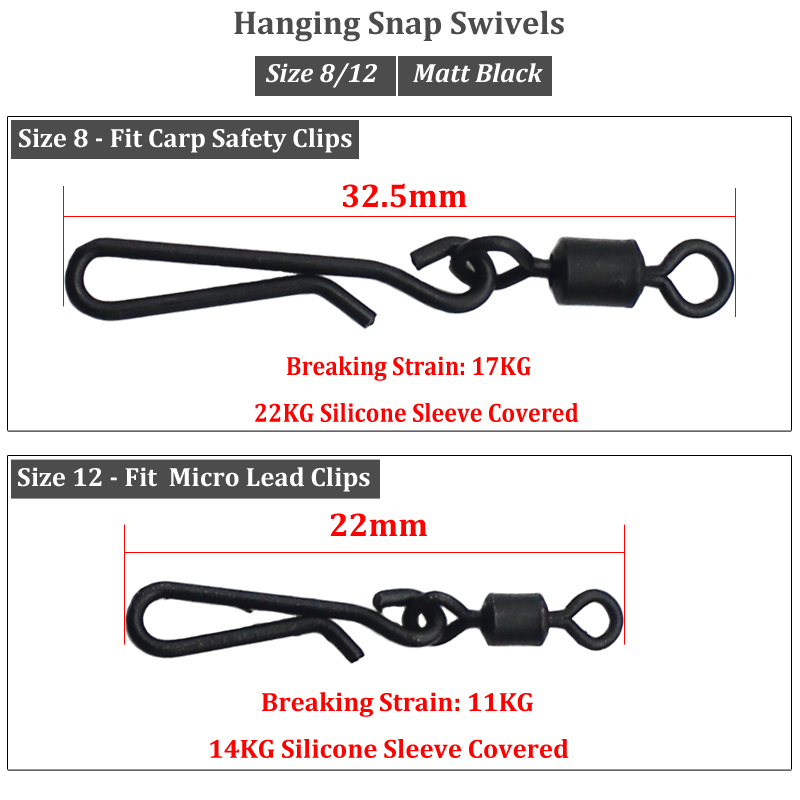 20PCS Carp Fishing Accessories Hanging Snap Swivels Standard Size 8/12 Quick Change Carp Rigs Hooklink Snap Bait Connector Clips