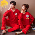 Spring Autumn Knitted Cotton Women's Sleep Lounge Red Pajama Sets Cloud Crane Print Chinese Style Sleepwear Fashion Homewear Set