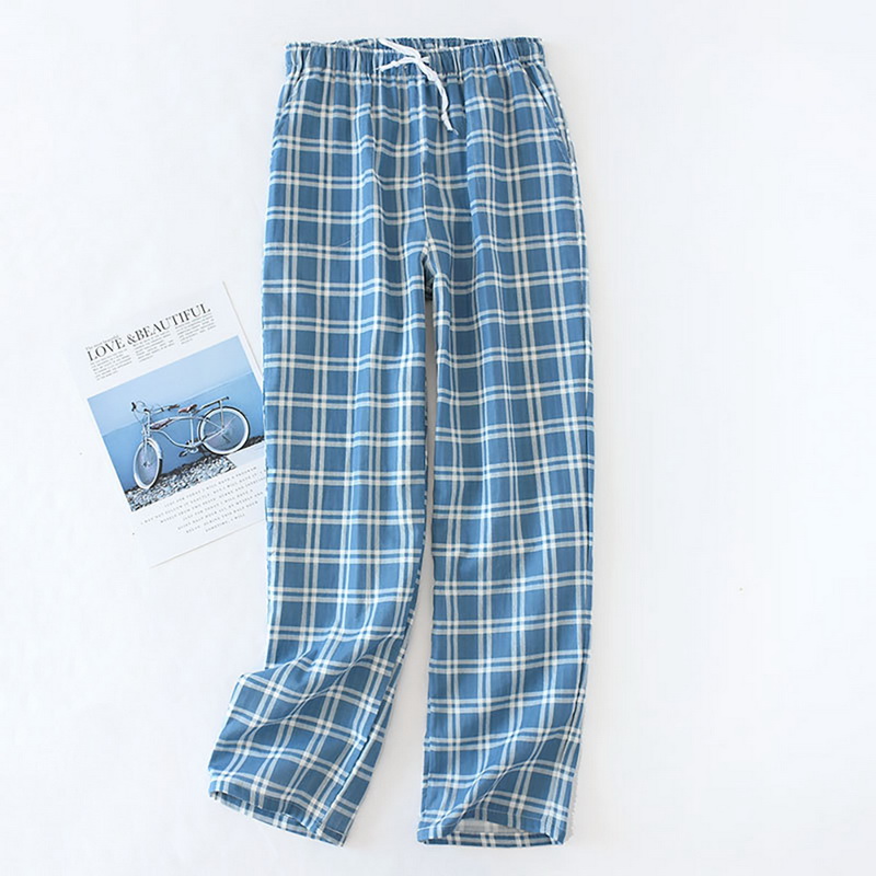 Men's Cotton Sleep Trousers Loose Plaid Cotton Knitted Sleep Pants Sleepwear Pajama Drawstring Hombre Mens Pajamas Pants Bottoms