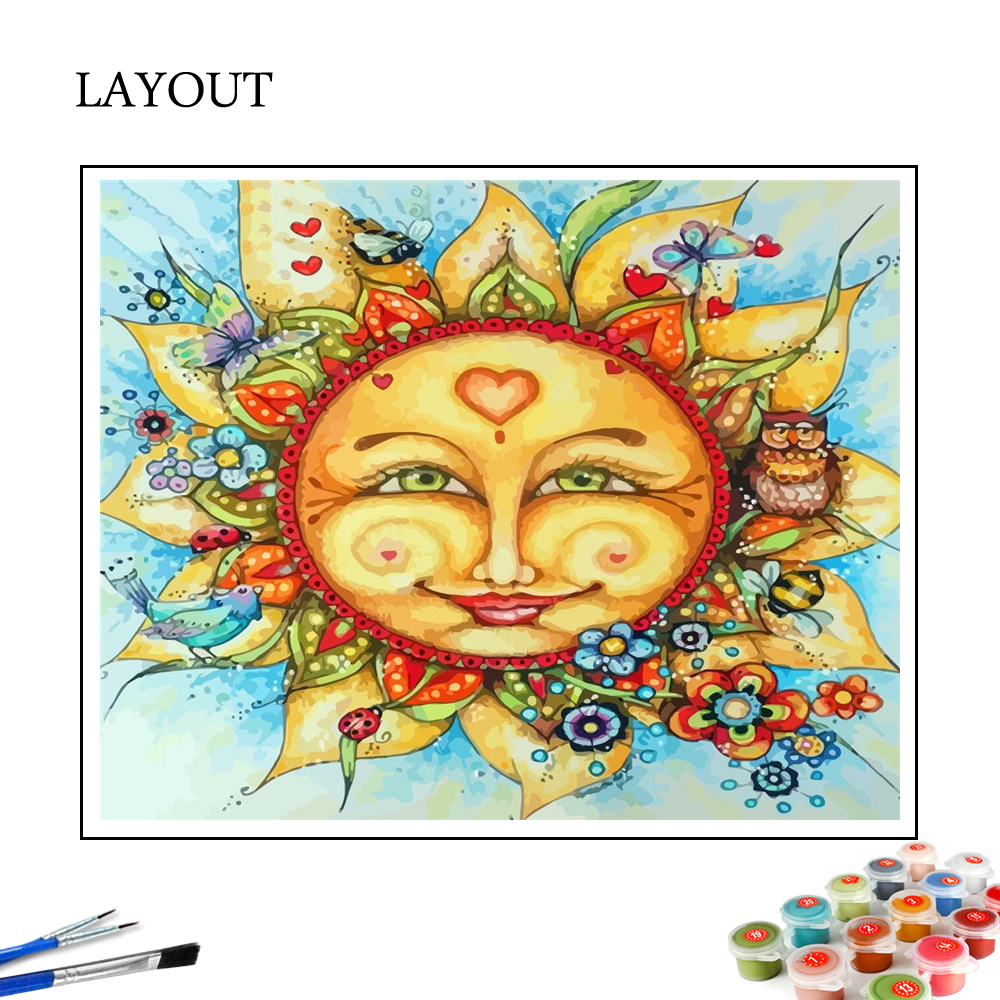 HUACAN DIY Pictures By Number Kits Sun Painting By Numbers Landscape Hand Painted Paintings Art Drawing On Canvas Home Decor
