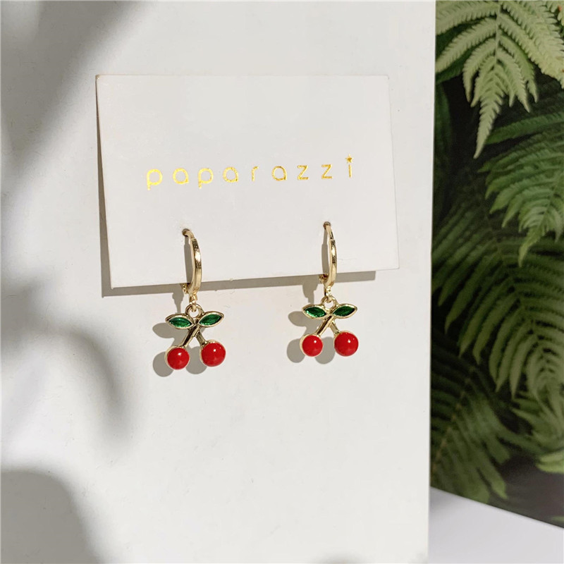 Factory direct sale cute little fresh cherry cherries ear hoop earrings