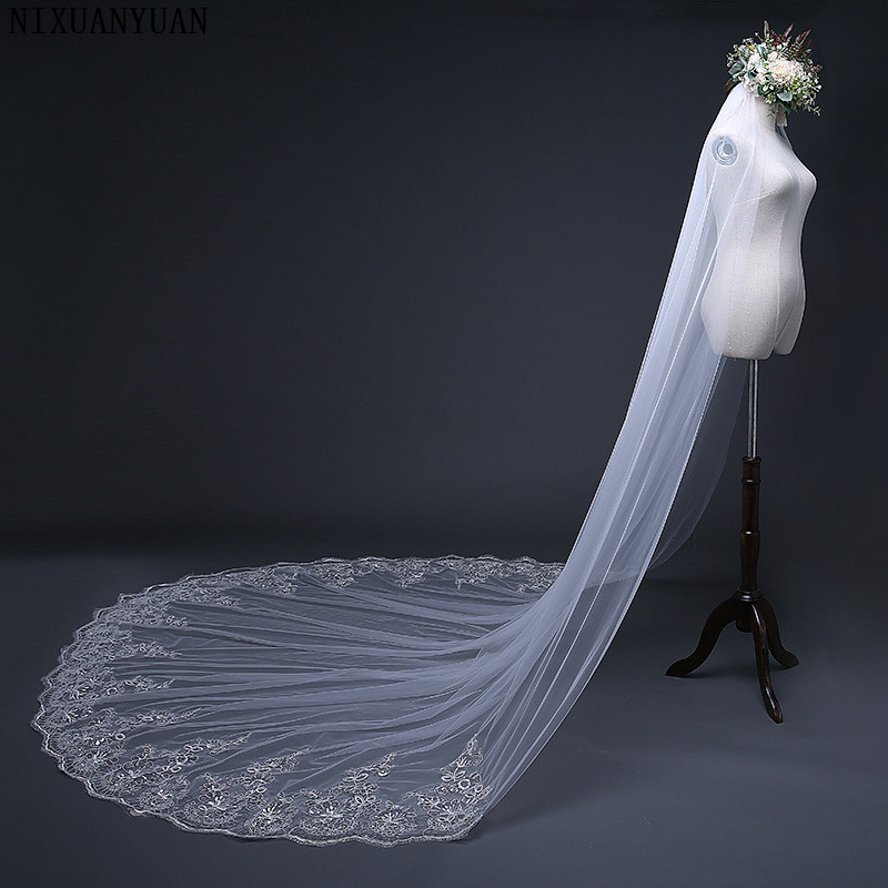 White Ivory Cathedral 3m Long Wedding Veils 2020 Lace Edge Bridal Veil with Comb Wedding Accessories Bride Mantilla Wedding Veil