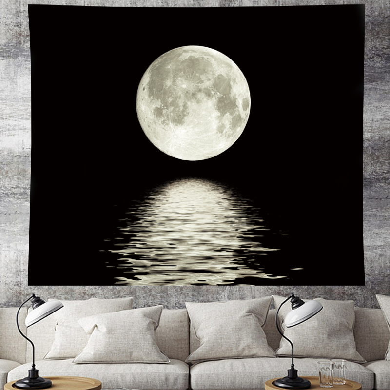 Sea rises bright moon Tapestry wall hanging moon light tapestries fresh style landscape sea black hippie wall cloth Home Decor