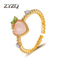 ZYZQ Sweet Pink Peach Ring Summer Fresh Love Artificial Opal Opening Adjustable Index Finger Ring