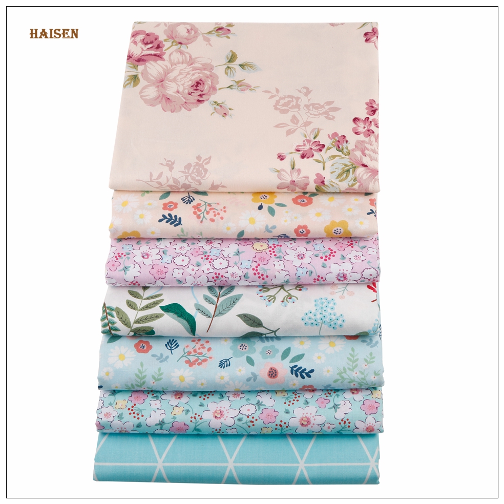 Haisen,Flower Series Cotton Fabric Patchwork Twill Printed Cloth For DIY Sewing Quilting Baby&Child Doll Handmade Material 7 pcs