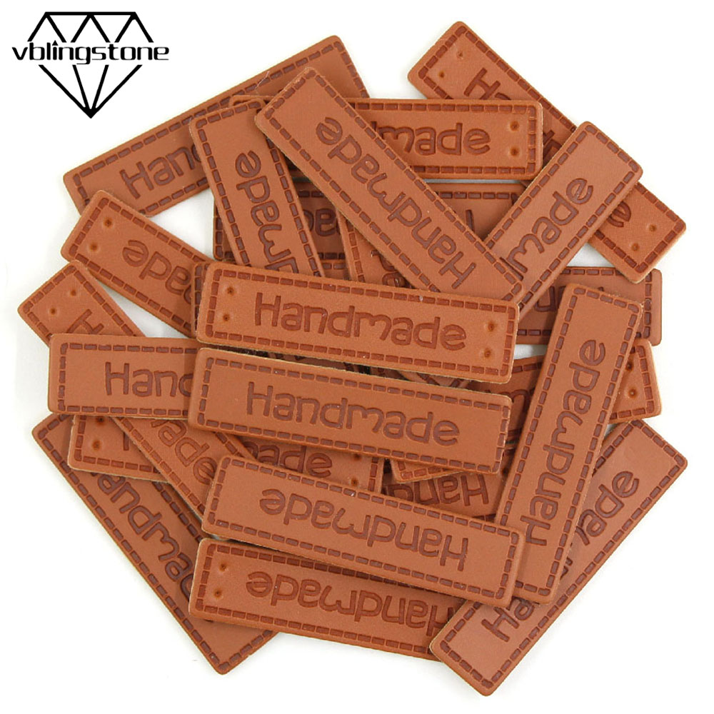 50Pcs Rectangle Handmade Tags PU Leather Handmade Labels For Clothing Garment Labels Sewing Materials DIY Crafts For Bags Shoes