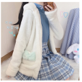 Japanese Winter Kawaii Pajama Set Girl Cute Coral Fleece Long Ears Zip Coat Plush Trousers Warm Thickened Soft Home Wear Women