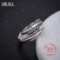 SMJEL 100% 925 Sterling Silver Vintage Feather Opening Full Finger Toe Bague For Women Simple Femme Homme Bijoux Fine Jewelry