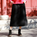 Johnature Winter New Cotton Linen Solid Color Vintage Warm Skirts 2020 Women Elastic Waist Plate Buckle 3 Colors A-Line Skirts