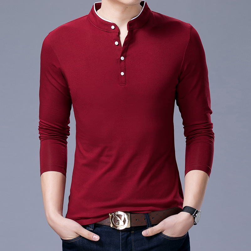 Hot Sell 2021 New Fashion Brand Clothing Polo Shirt Mens Mandarin Collar Long Sleeve Slim Fit Boys Polos Casual Men's Clothing