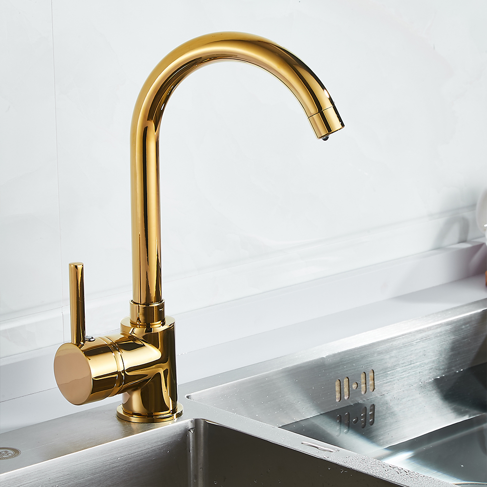 Luxury Kitchen Faucet Hot and Cold Water 360 Degree Rotation Gold Brass Brushed Mixer Tap Sink Faucet Vegetable Washing