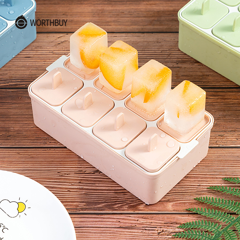WORTHBUY 8 Grids Creative Ice Cream Mold With Stick Thawing Box Kitchen Ice Cube Mold Popsicle Maker For Kids Ice Cream Tools