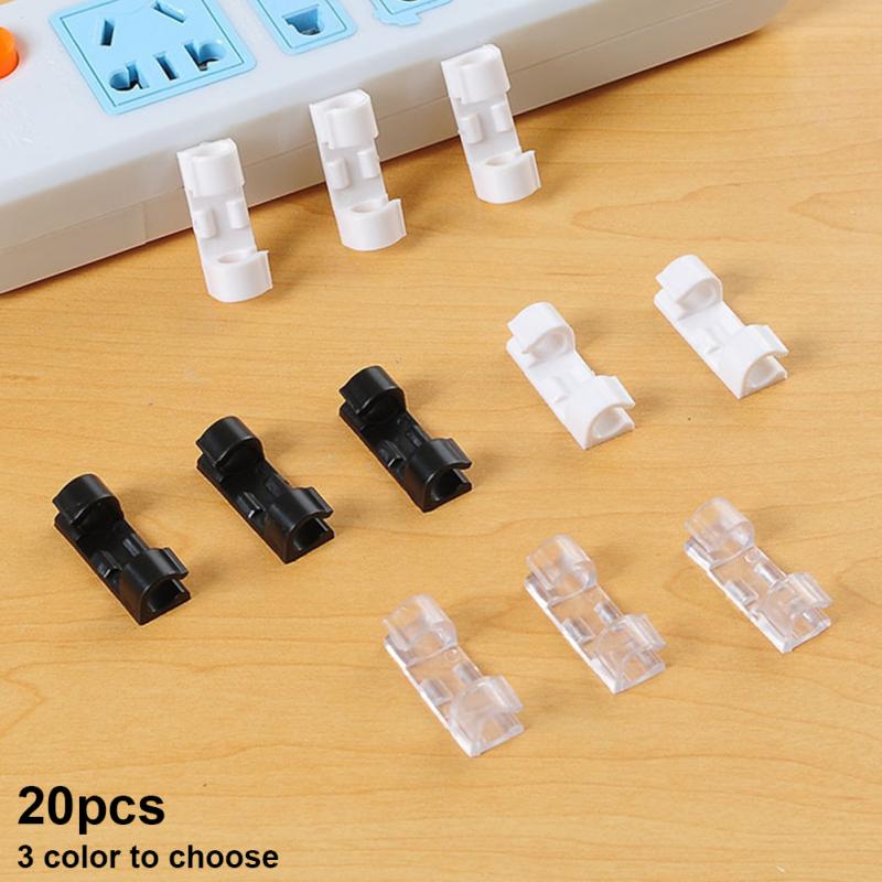 20pcs/pack Self-adhesive Cable Clips Wire Holder Office Management Fasteners Desk Tie Organize Cords Fasteners Accessories