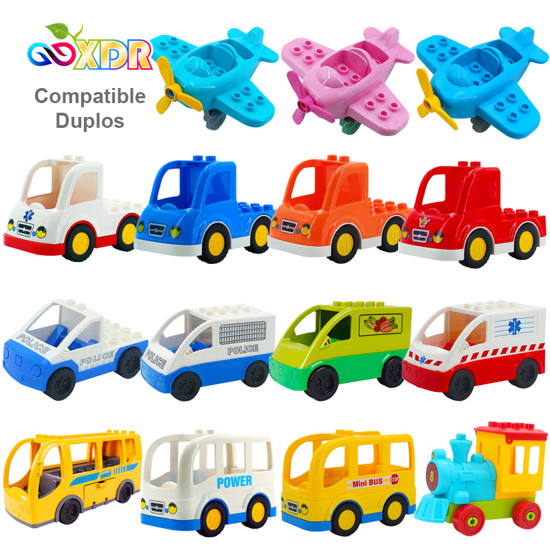 Duplo Car Toys For Children Ambulance Truck Train Fire Truck Aircraft Helicopter Off-Road Vehicle Bulldozer DIY Educational Toys