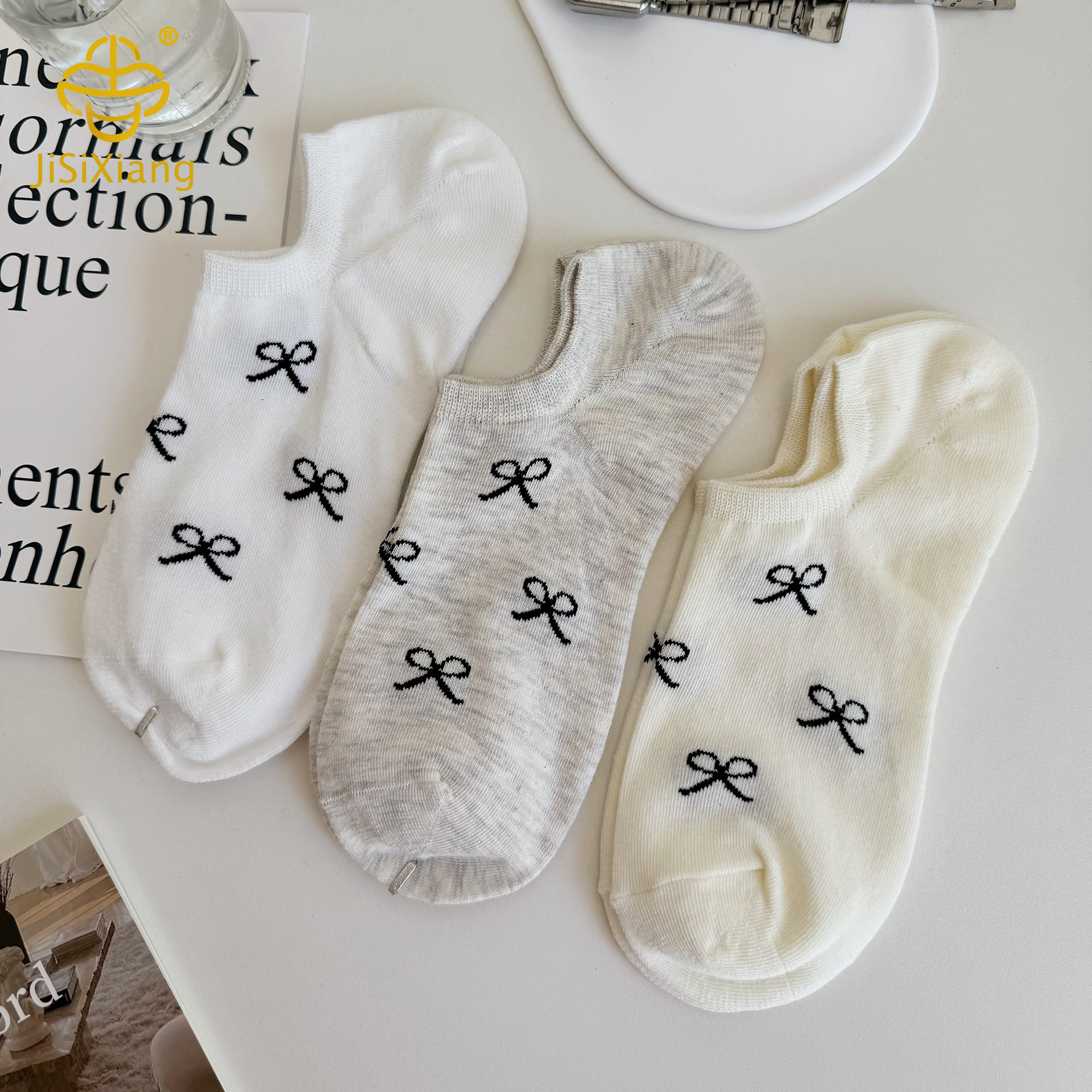 Black bow socks