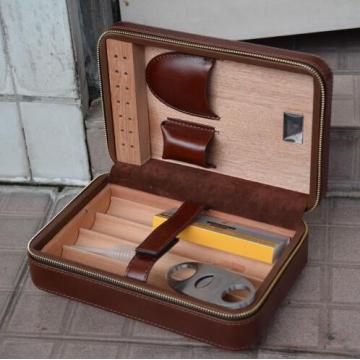 COHIBA 4 fingers capacity Travel Cigar Case and Cedar Wood tray cigar Humidor