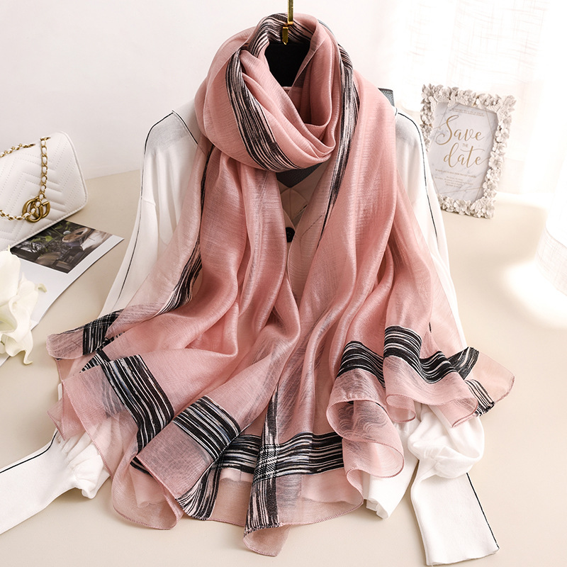 2020 Solid Stripes Silk Scarf Women Soft Long Autumn Winter Scarves Fashion Shawls And Wraps High Quality Foulard Pashmina Hijab