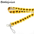 1set Sunflowers hand Wristlet Neck Strap Lanyard keychain Mobile Phone ID Badge Holder Rope Key Chain Keyrings Accessories Gift