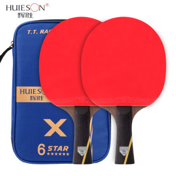Huieson 2Pcs 6 Star Wenge Wood Carbon Fiber Table Tennis Rackets Set Powerful Ping Pong Bats with Big Bag