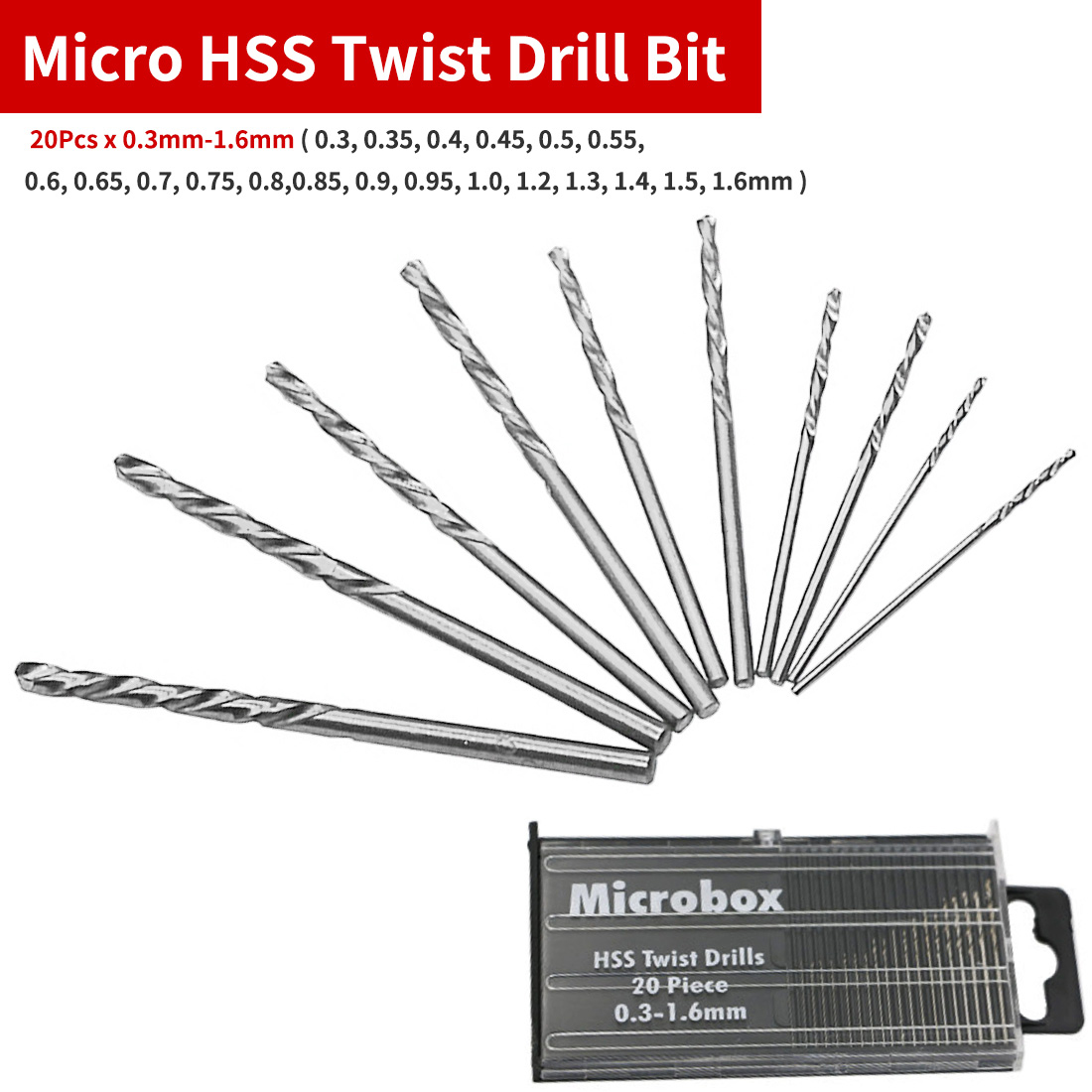20pcs Mini Drill Bit Set HSS Micro Twist Drill Bit Set 0.3mm-1.6mm Model Craft With Case Repair Tools Tiny Micro Twist Drill Bit