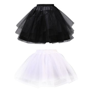 Women Double Layers Solid Color Short Tulle Petticoats Elastic Waistband A Line Mesh Underskirt Crinolines For Wedding Dress