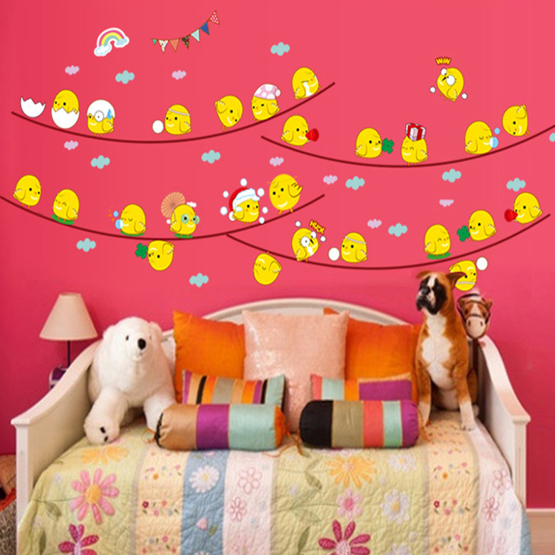 Cartoon DIY Yellow Eggs Chick Wall Stickers for Kids Rooms Decor Furniture Sticker Kitchen Cabinets Decoration Posters